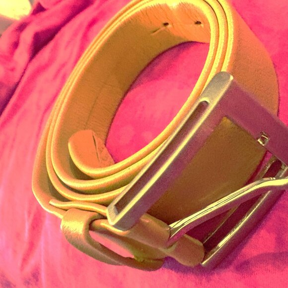 BeltMania STYLE F Sz 36 MUSTARD color Belt Genuine Leather Italy silver buckle main image 4
